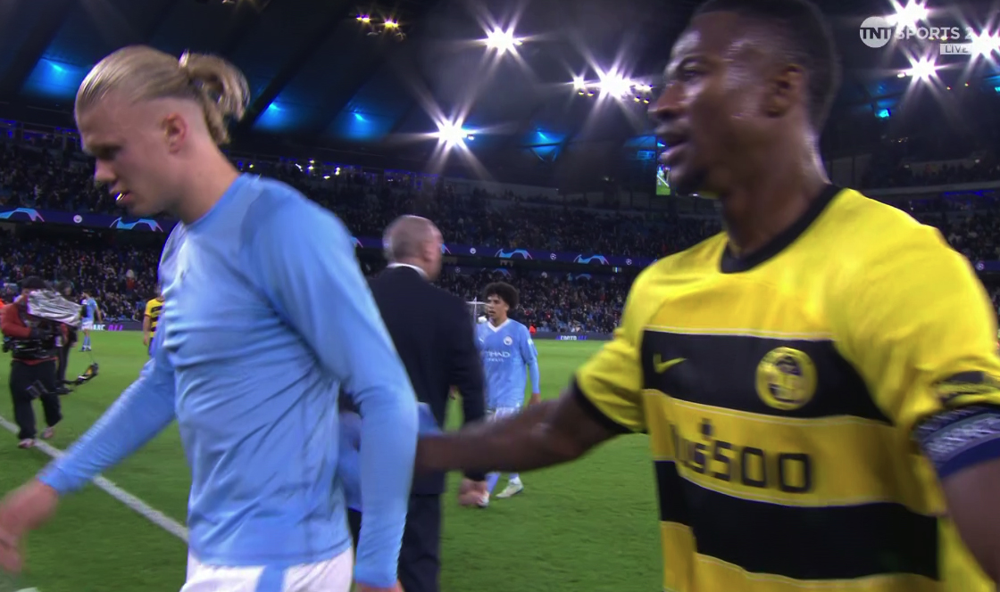 The Manchester City ace looked less than impressed during the exchange