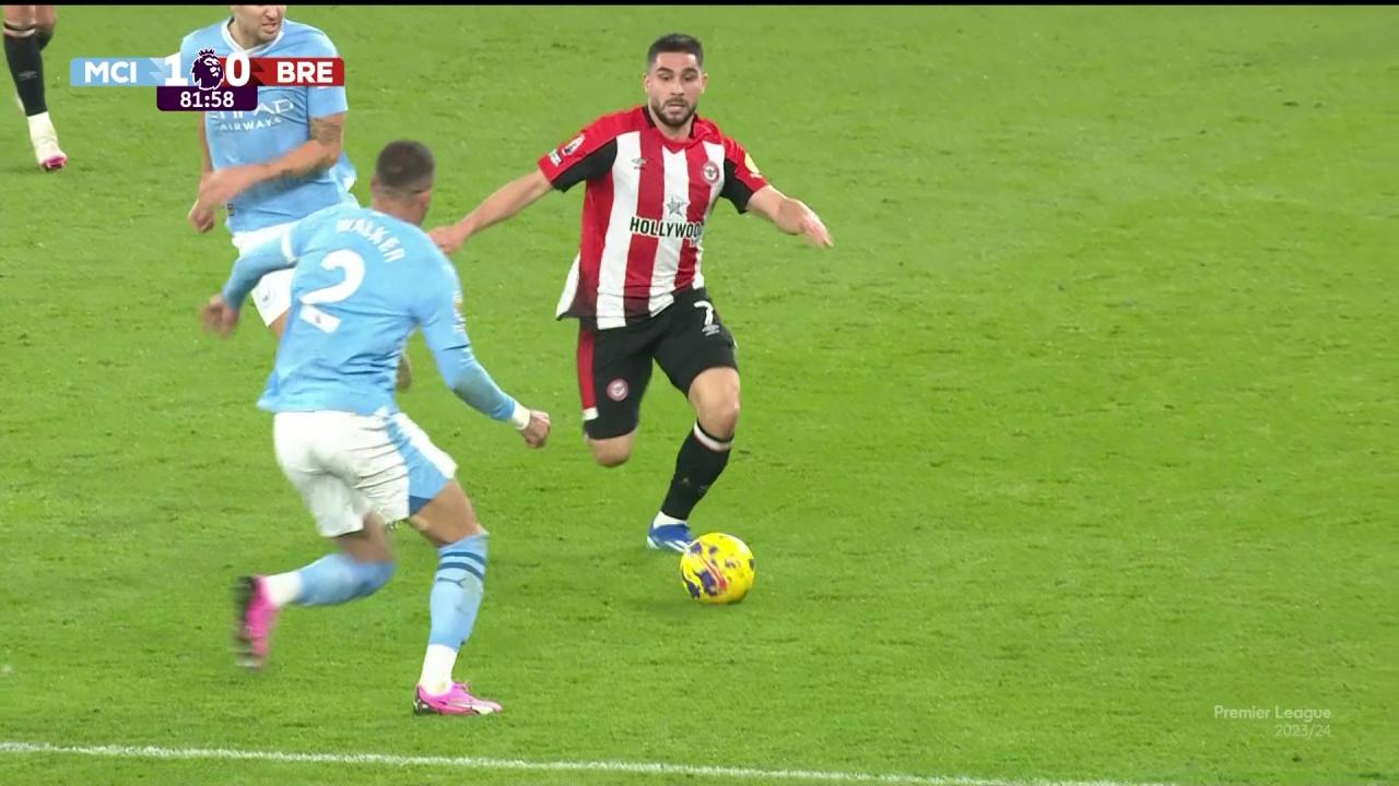 Kyle Walker flew into a 50-50 challenge with Neal Maupay