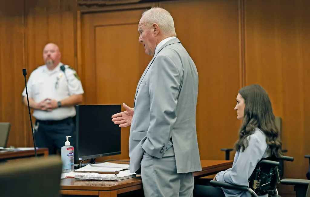 Defense attorney Kevin Reddington arguing a motion to Lindsay Clancy in Plymouth Superior Court.