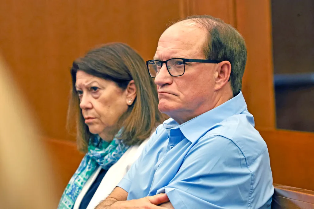 Paula and Mike Musgrove, parents of Lindsay Clancy, sit in Plymouth Superior Court.