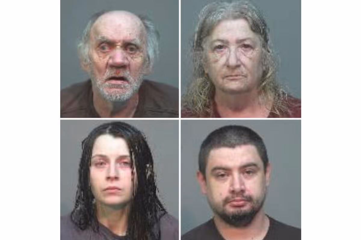 This combination of undated booking photos provided by Southeastern Ohio Regional Jail on Wednesday, July 1, 2026, shows, clockwise starting at top left, Gary Siders Sr., Christine Siders, Elizabeth Siders and Gary Siders Jr. (Southeastern Ohio Regional Jail via AP)