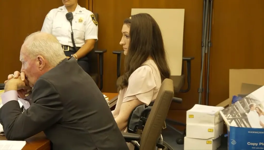 Lindsay Clancy and her attorney, Kevin Reddington, at the defense table