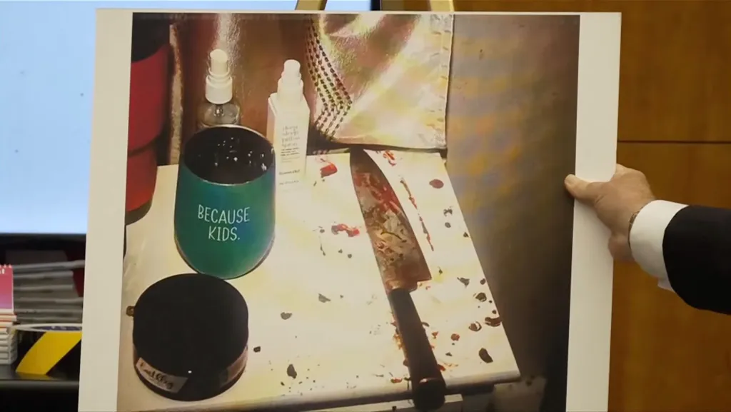 bloody knife on nightstand