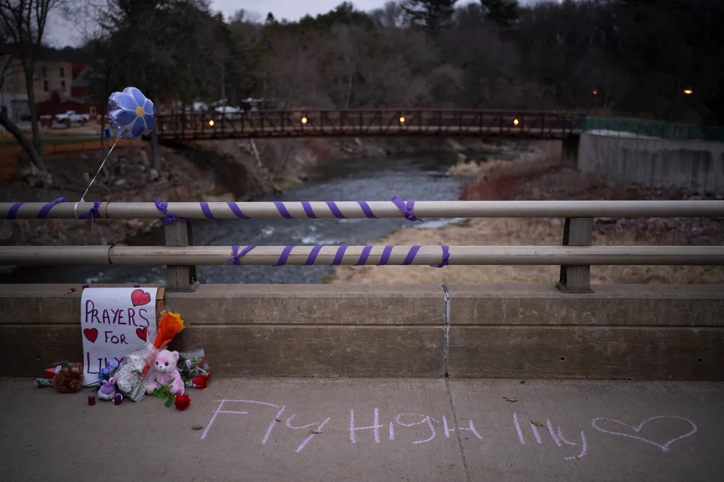 A makeshift memorial set up for Lily Peters displayed in Chippewa Falls, Wis., on April 25, 2022.