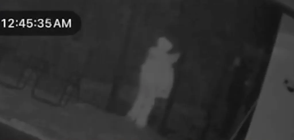 Security camera footage of Sophia Cover, a 16-year-old girl, leaving her home at 12:45:35 AM.