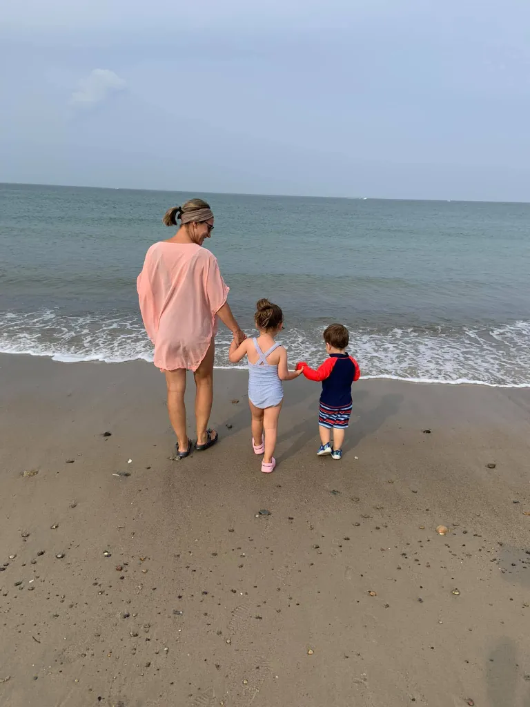 Lindsay Clancy with daughter Cora and son Dawson at the beach