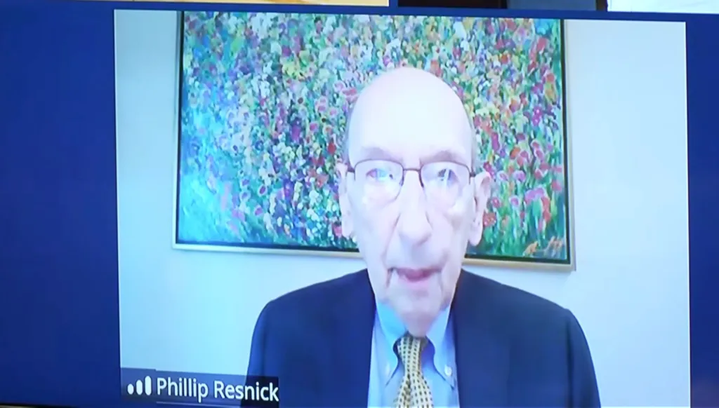 Forensic psychiatrist Dr. Phillip Resnick testifying over video