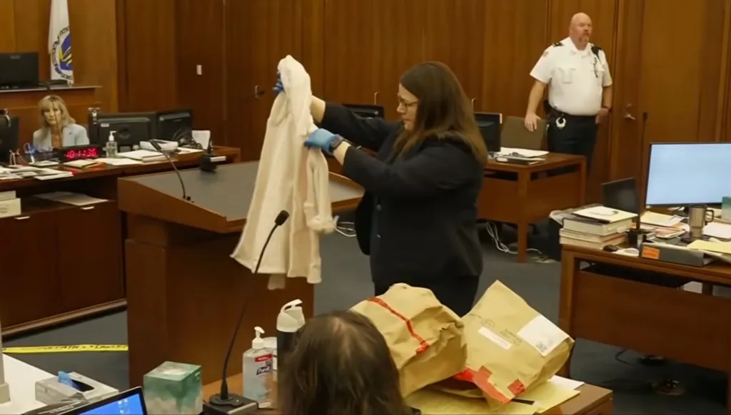 Prosecutor Jennifer Sprague shows more clothing items from evidence in Lindsay Clancy's trial.