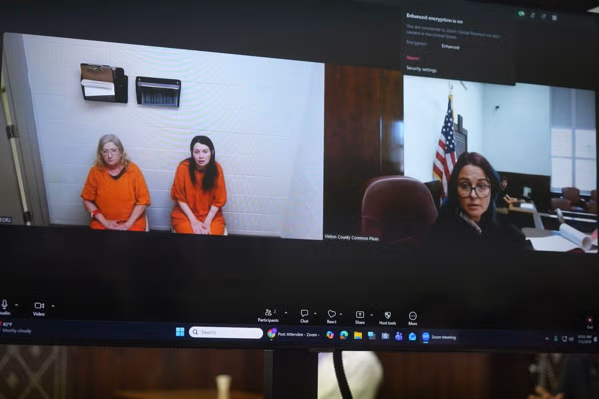 Christina Siders and Elizabeth Siders appear via Zoom in the Vinton County Court of Common Pleas in McArthur July 1, 2026 in Judge Laina Fetheroff Rogers' courtroom. Four adults face a total of 16 charges of child endangerment after children were found in â€œdeplorableâ€ conditions June 30, 2026.