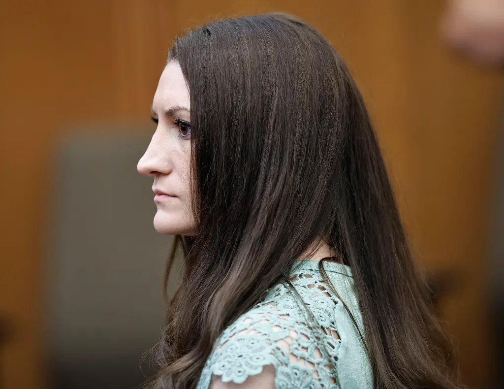 Lindsay Clancy looks to the side in the courtroom during jury deliberations.
