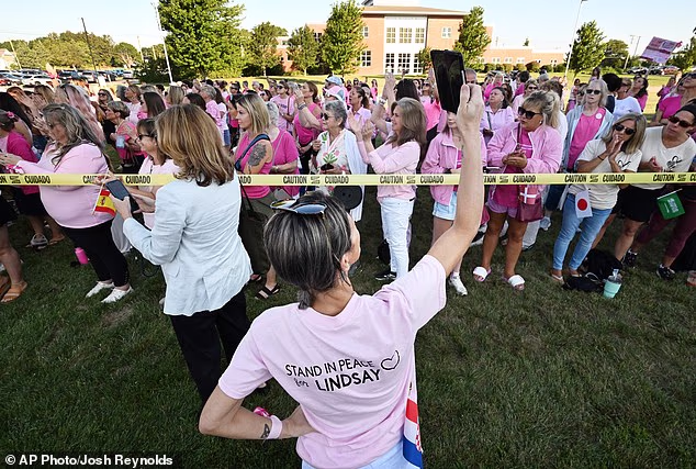 Lindsay Clancy supporters created a sea of pink outside Plymouth Superior Court last month