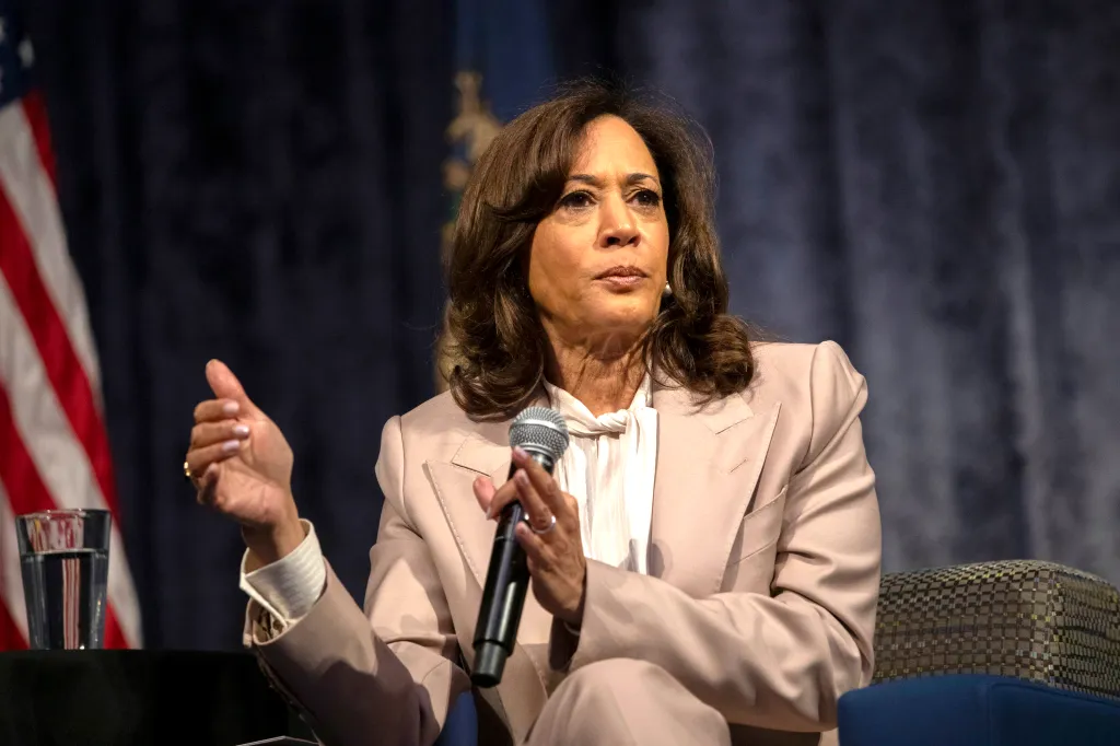Kamala Harris speaking at the 38th Annual Michigan Democratic Women's Caucus Legacy Luncheon.