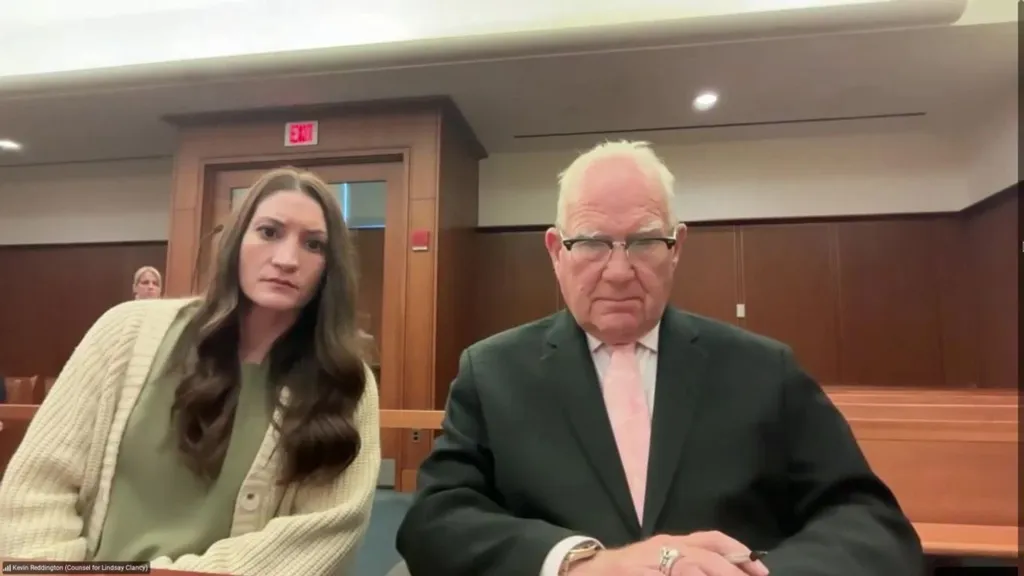 Lindsay Clancy and her defense attorney, Kevin Reddington, appear in court.