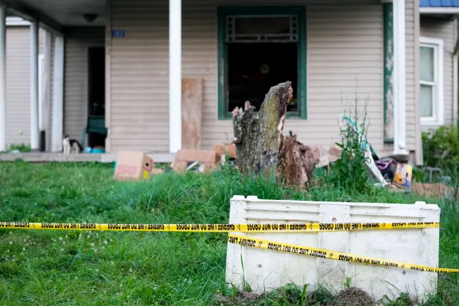 Home on the 100 block of Ohmer Street in Hamden, Vinton County, where state and county authorities say they rescued 16 children living in deplorable conditions, and arrested four adults on June 30, 2026 in Hamden, Ohio.