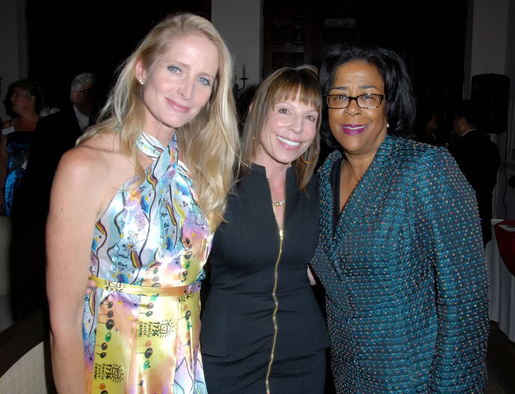 Actress Jane Sibbett, Carol Adelkoff, and Los Angeles councilmember Jan Perry attending the 1736 Family Crisis Center's 40th Anniversary Gala.