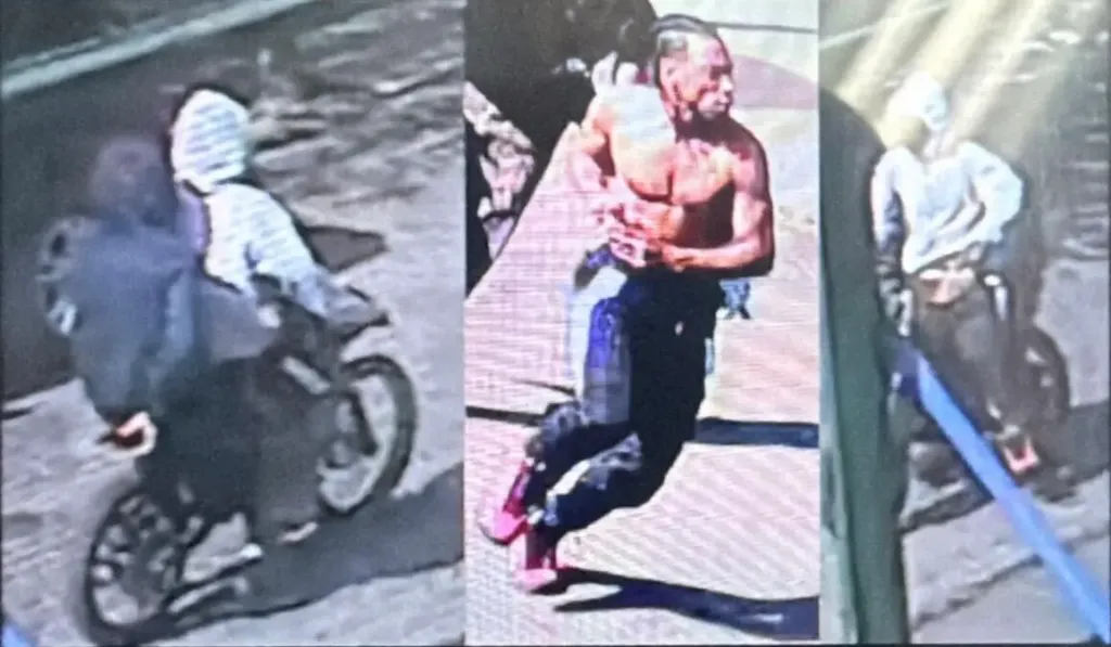 Collage of surveillance images showing suspects riding e-bikes.