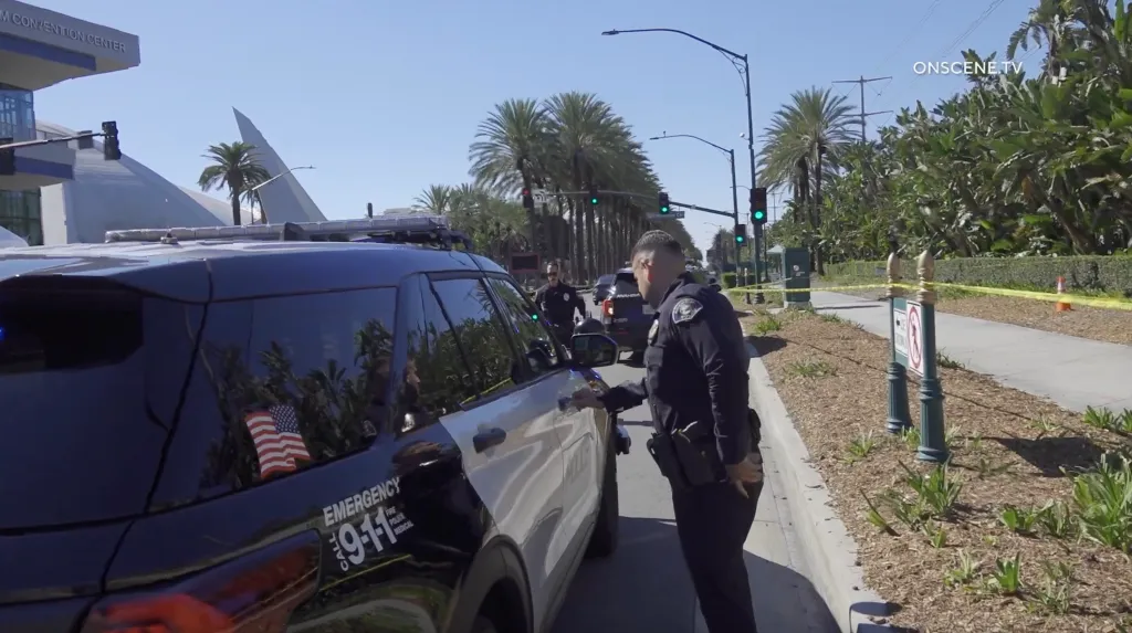 Anaheim Police Department personnel respond to a reported incident at Disneyland Resort.