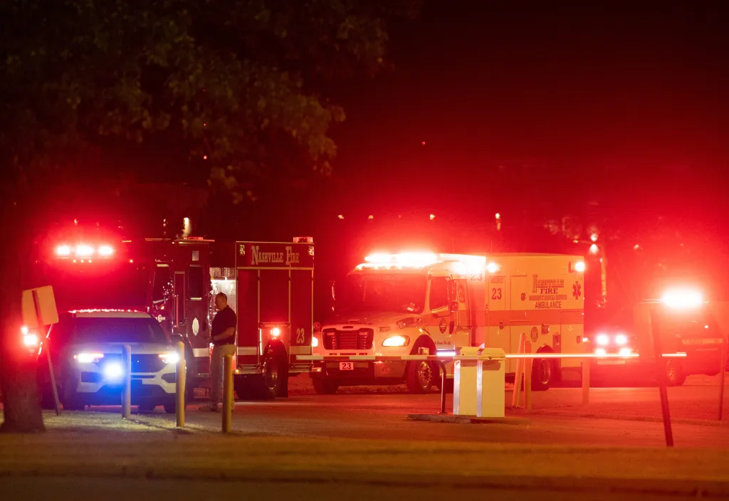 Emergency vehicles arrive at Riverbend Maximum Security Institution.