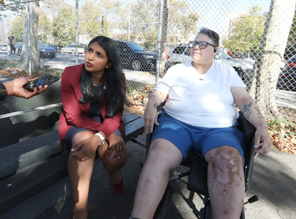 GOP candidate for NY Attorney General Saritha Komatireddy visits Lydia Zuniga at the Rebekah Rehabilitation Center in the Bronx.