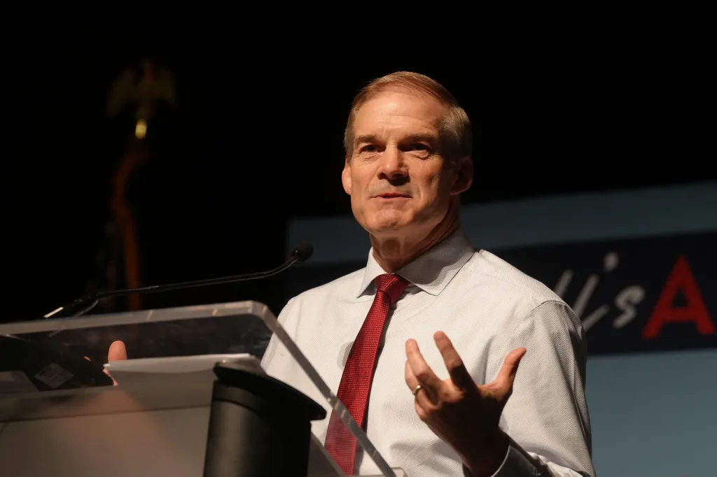 U.S. Rep. Jim Jordan speaks at a podium.